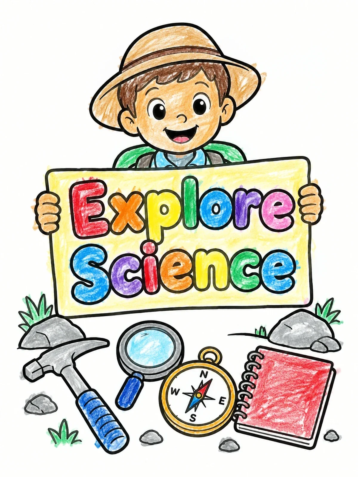 Colored example of the Young Geologist With Field Equipment coloring page