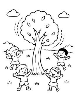 Free printable Children Outside Swaying Tree Safety coloring page