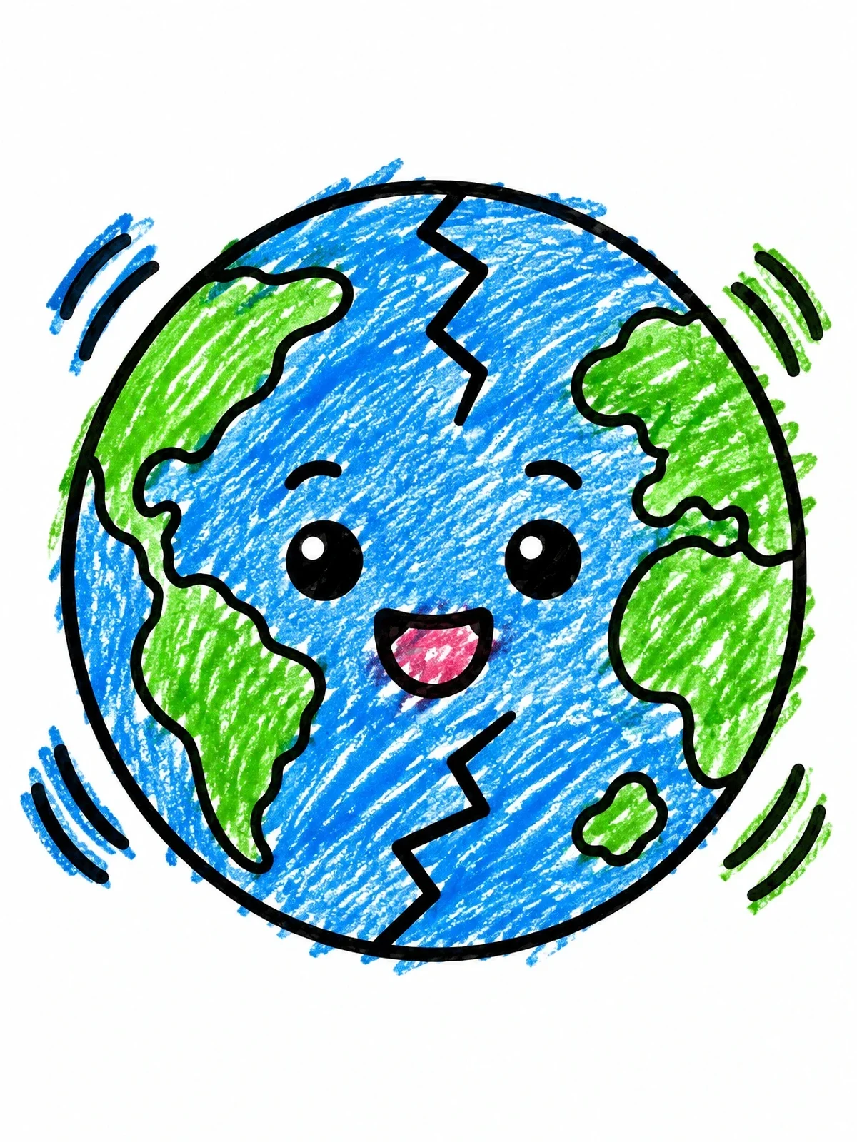 Colored example of the Cute Shaking Earth With Crack coloring page
