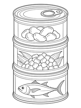 Free printable Emergency Canned Food Stack coloring page