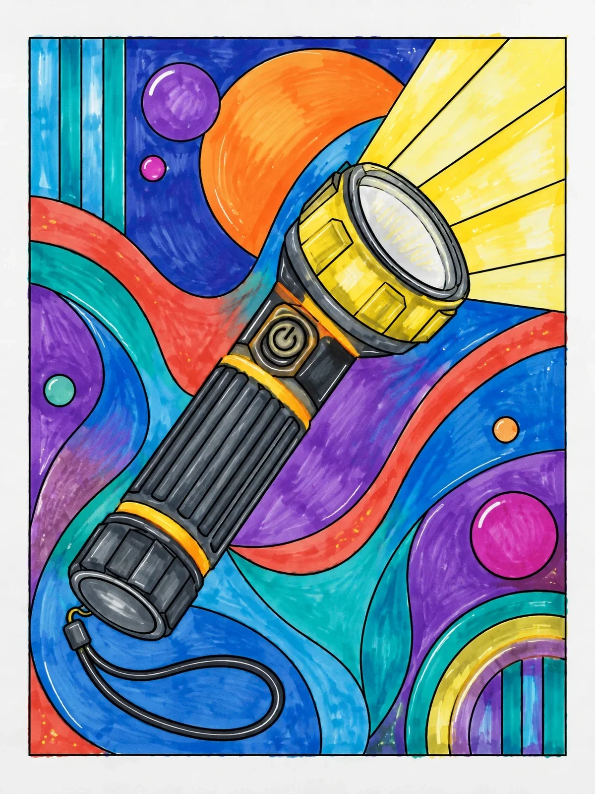 Colored example of the Emergency Flashlight With Abstract Background coloring page
