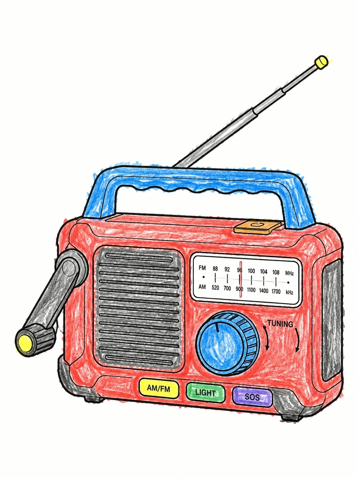 Colored example of the Emergency Hand Crank Radio coloring page