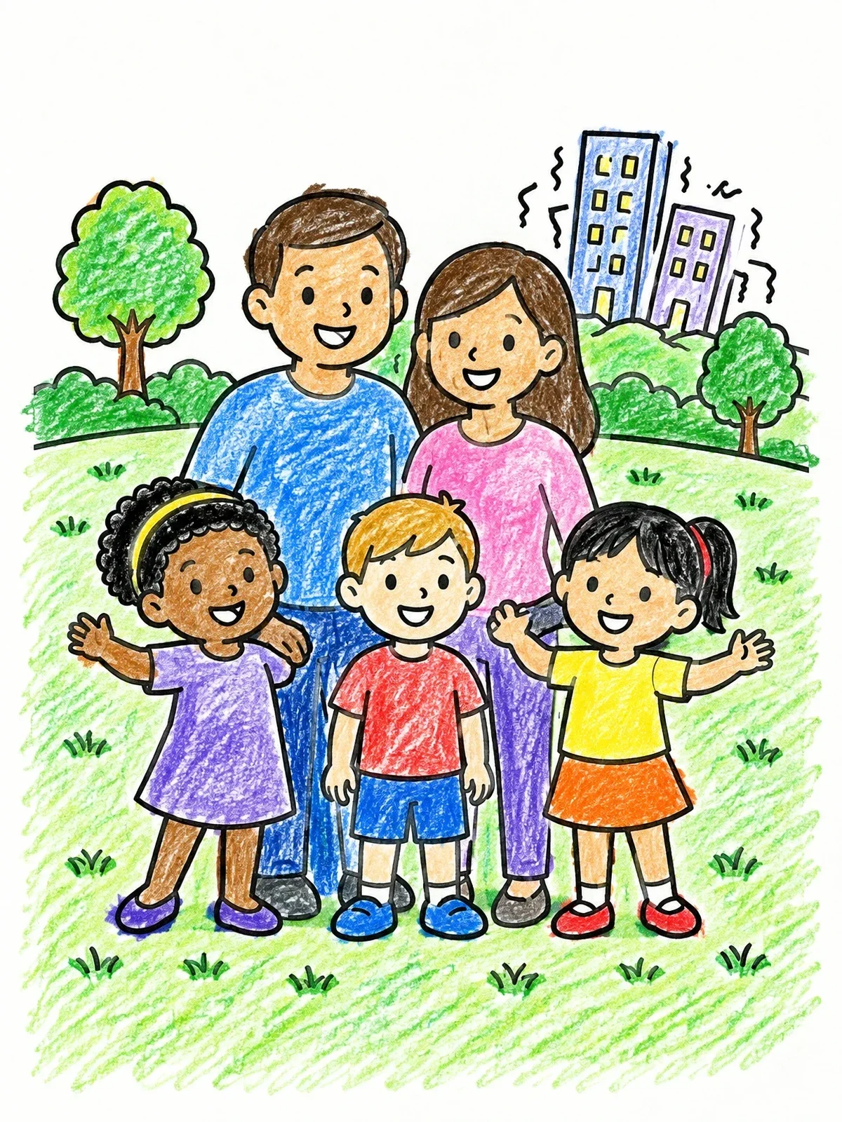 Colored example of the Family Safe In The Park coloring page