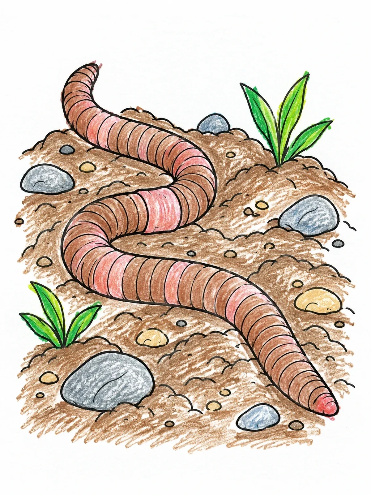 Colored example of the Earthworm Crawling On Garden Soil coloring page