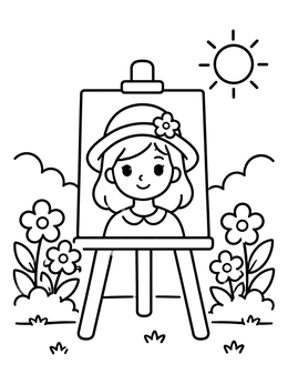 Free printable Garden Easel Portrait Drawing coloring page