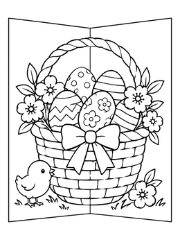 Free printable Pop Up Easter Basket Card With Chick coloring page