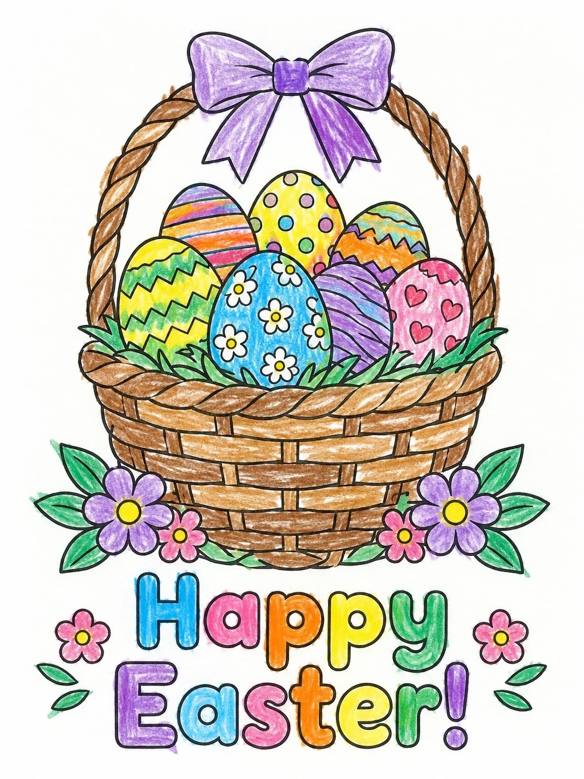Colored example of the Easter Basket With Patterned Eggs coloring page