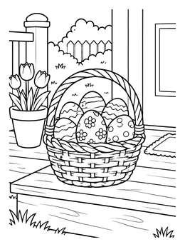 Free printable Easter Basket On Porch Step coloring page