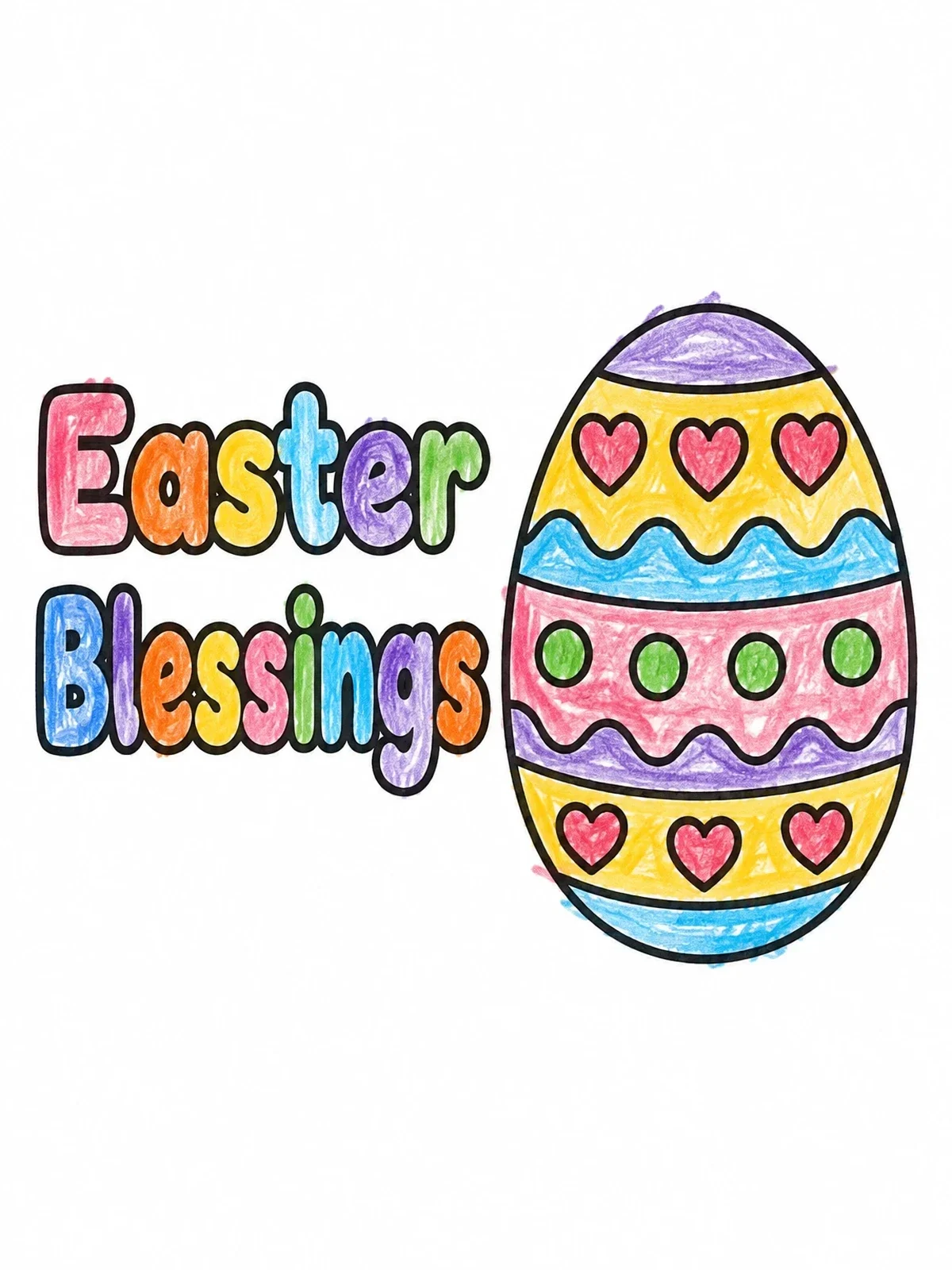Colored example of the Easter Blessings Patterned Egg Card coloring page