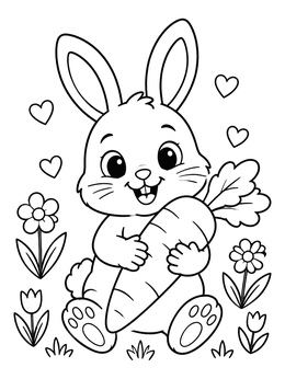 Free printable Cute Baby Bunny With Big Carrot coloring page
