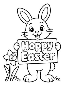 Free printable Cheerful Easter Bunny Holding Sign coloring page