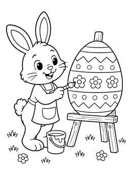 Free printable Easter Bunny Painting A Giant Egg coloring page