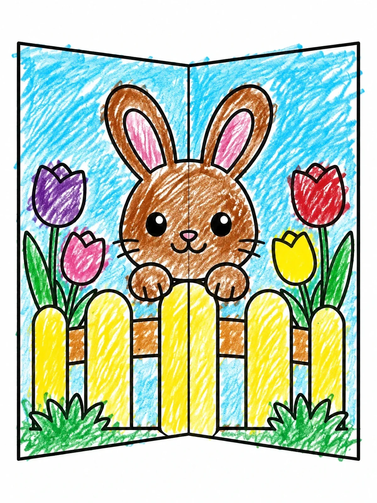 Colored example of the Easter Bunny Card With Tulips coloring page