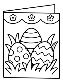 Free printable Easter Card With Patterned Eggs coloring page