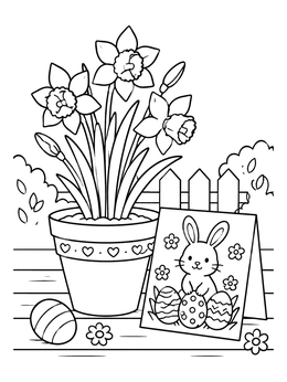 Free printable Easter Card With Potted Daffodils coloring page