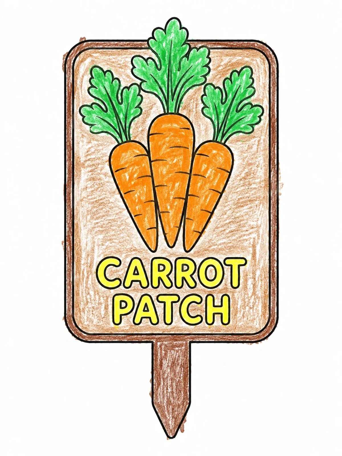 Colored example of the Carrot Patch Garden Sign coloring page