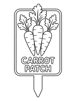 Carrot patch sign with three carrots on this easter cards coloring page.