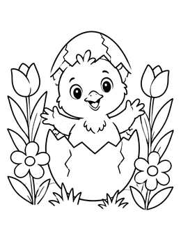 Free printable Cute Baby Chick Hatching From Egg coloring page