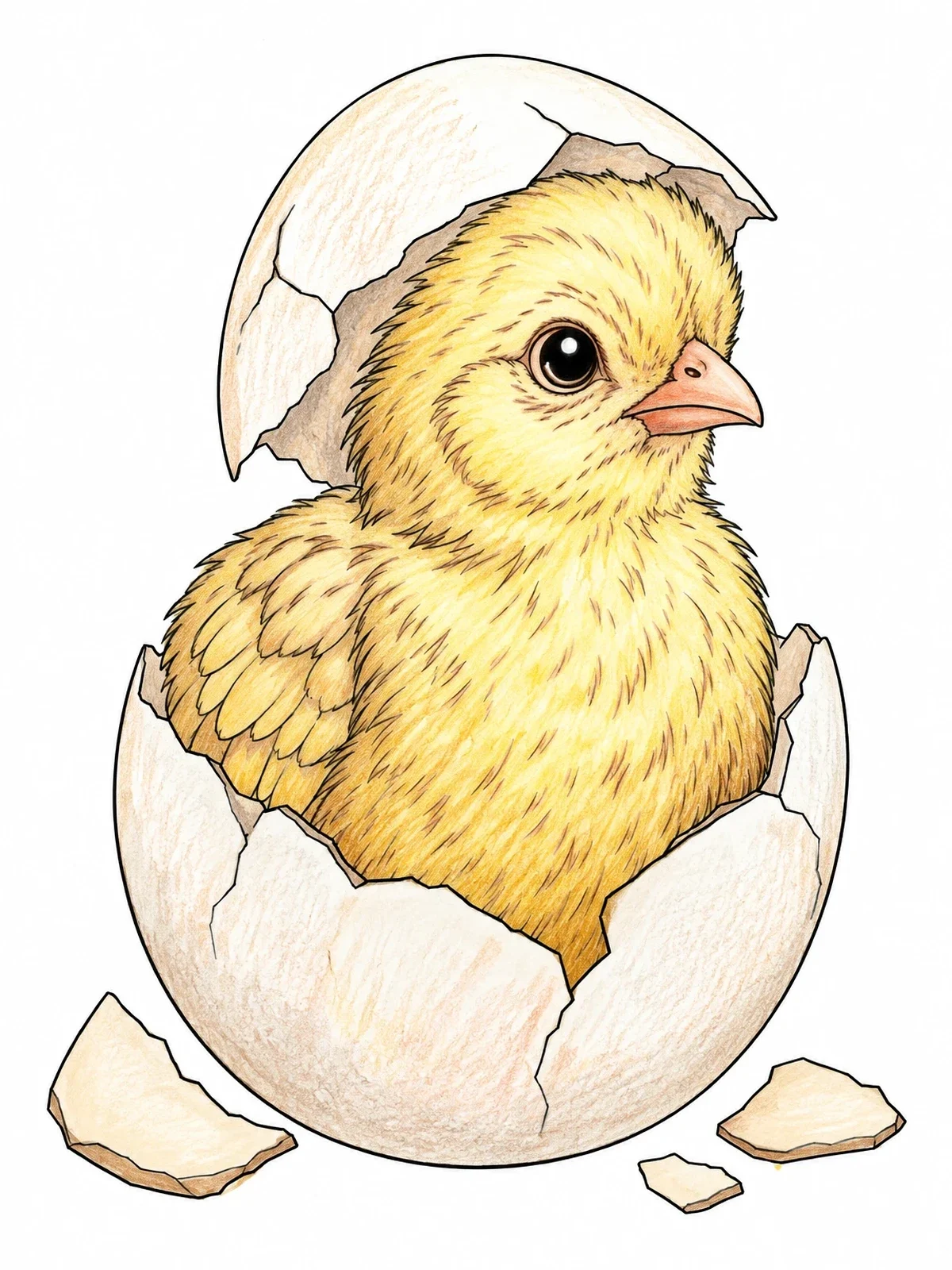 Colored example of the Cute Chick Hatching From Egg coloring page