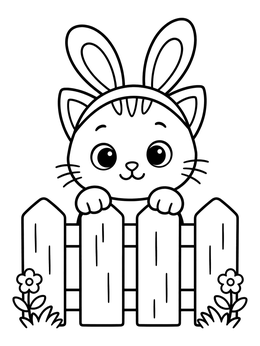 Free printable Kitten In Bunny Ears Behind Fence coloring page
