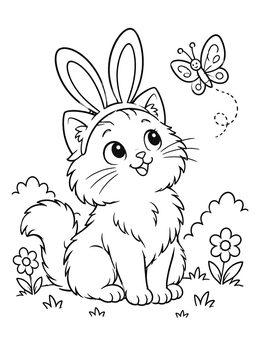 Free printable Cute Cat Wearing Bunny Ears coloring page