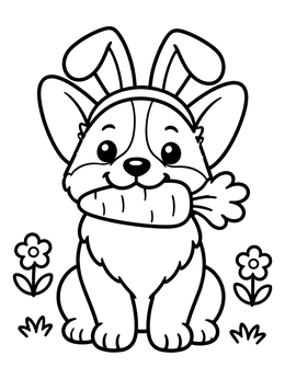 Free printable Cute Easter Corgi With Carrot coloring page