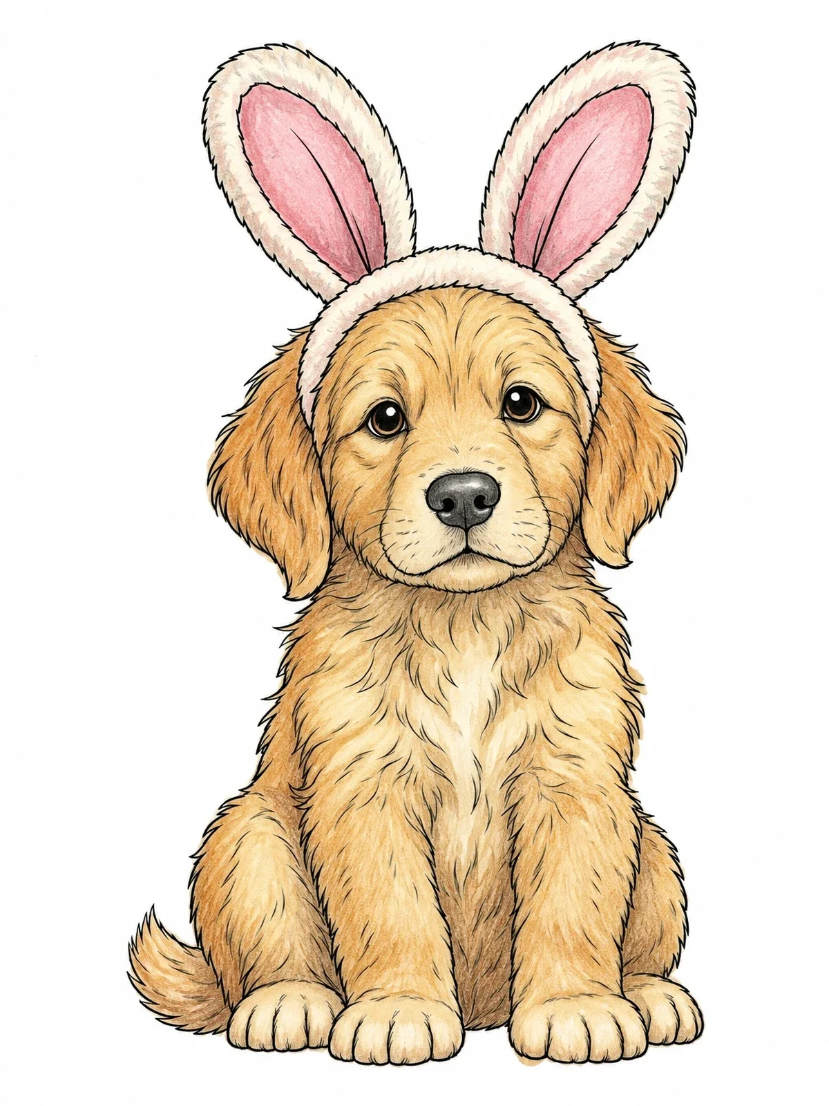 Colored example of the Fluffy Puppy With Bunny Ears coloring page
