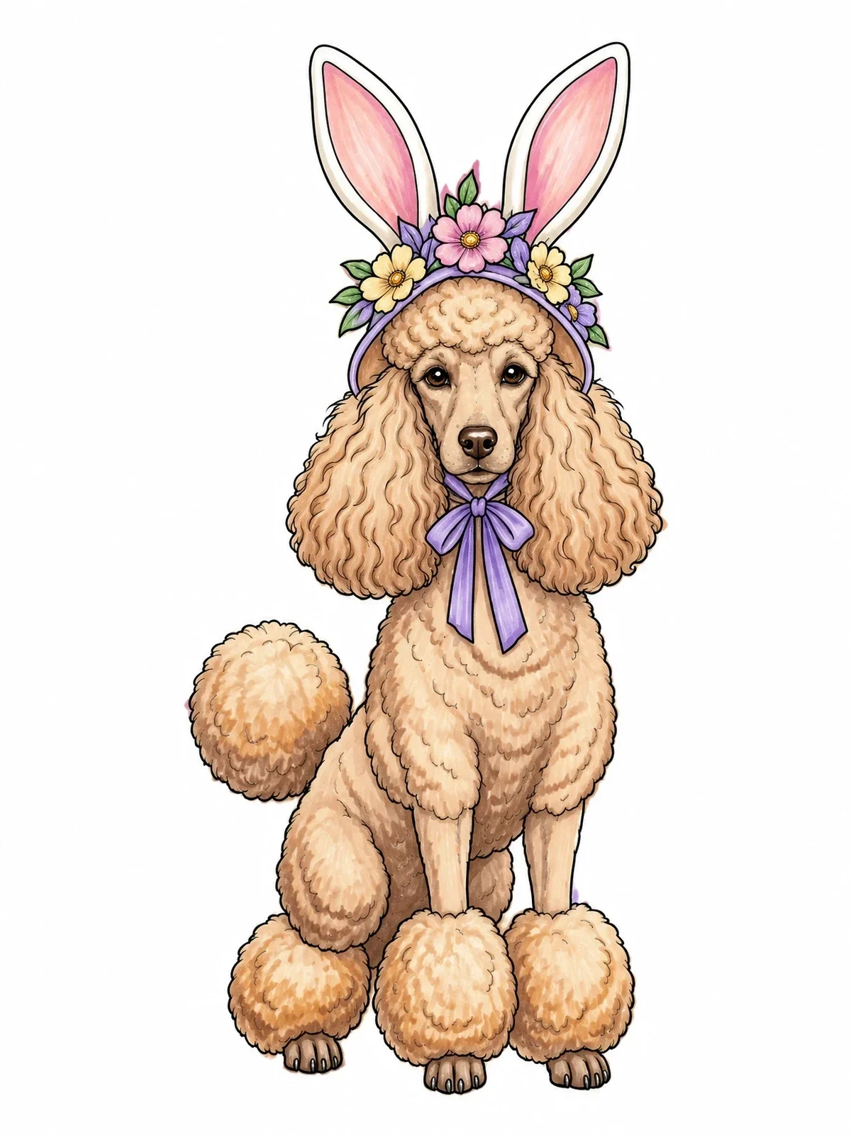 Colored example of the Easter Poodle With Bunny Ears coloring page