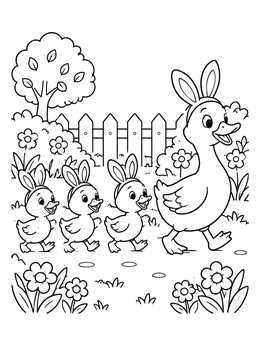 Free printable Duck Family With Bunny Ears coloring page