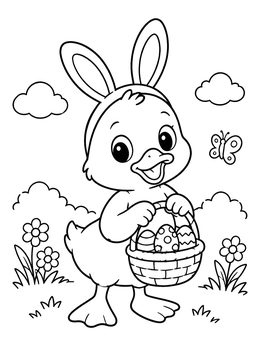 Free printable Easter Duckling With Bunny Ears coloring page