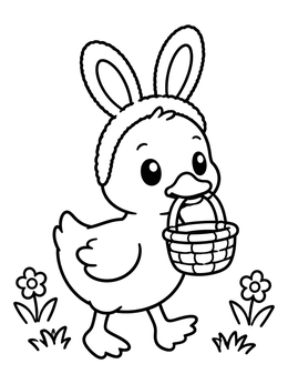 Free printable Easter Duckling With Bunny Ears coloring page
