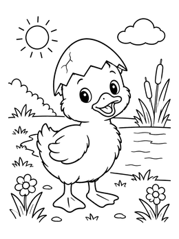 Free printable Cute Easter Duckling With Eggshell Hat coloring page