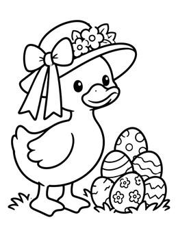 Free printable Easter Duckling With Flower Bonnet coloring page
