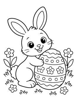 Free printable Cute Bunny Hugging Easter Egg coloring page