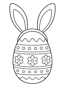 An easter egg coloring page featuring a patterned egg wearing cute bunny ears.