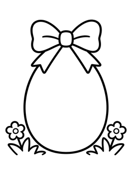 A simple easter egg coloring page topped with a large ribbon bow in the grass.