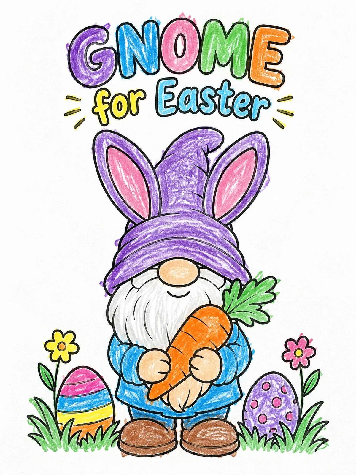Colored example of the Easter Gnome With Bunny Ears coloring page