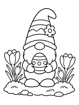 Free printable Easter Gnome With Spring Crocuses coloring page