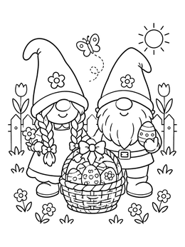 Free printable Easter Gnomes With Egg Basket coloring page