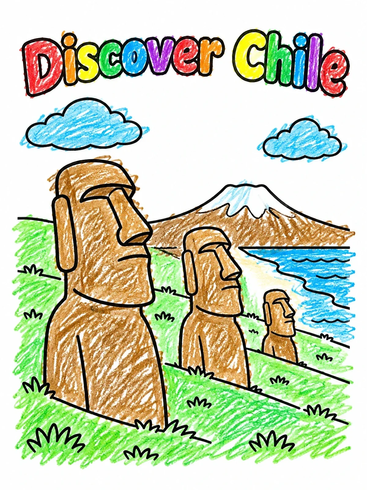 Colored example of the Easter Island Moai Statues coloring page