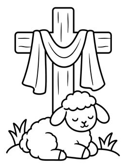 Free printable Easter Lamb Resting By The Cross coloring page