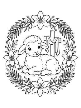 Free printable Easter Lamb In Floral Wreath coloring page