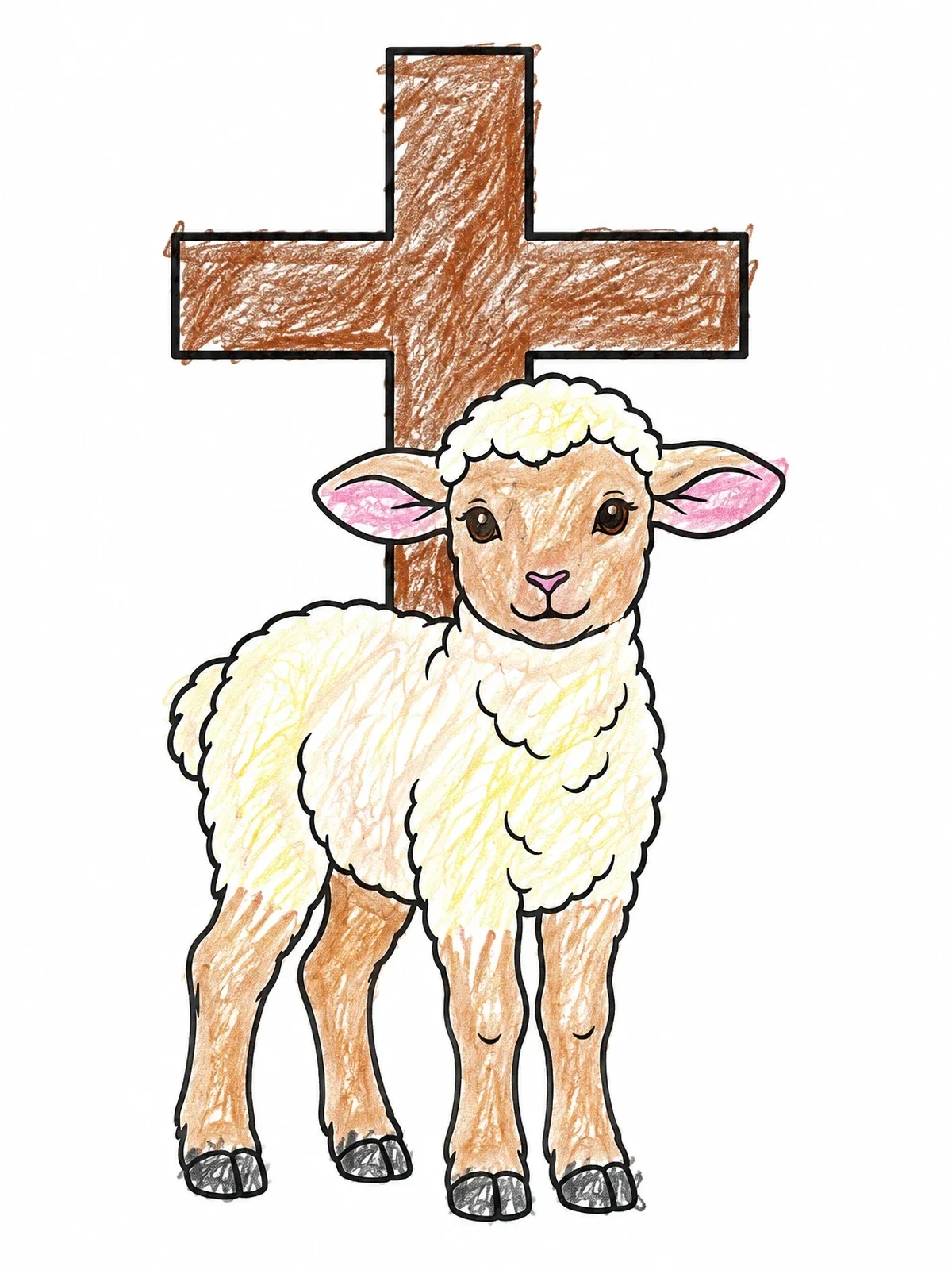 Colored example of the Easter Lamb With Christian Cross coloring page