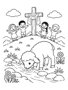Free printable Easter Lamb By The Stream coloring page