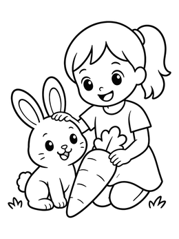 Free printable Little Girl Feeding Cute Bunny coloring page