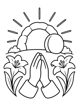 Free printable Easter Praying Hands And Empty Tomb coloring page