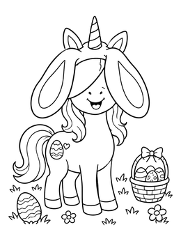 Free printable Cute Easter Unicorn In Bunny Ears coloring page