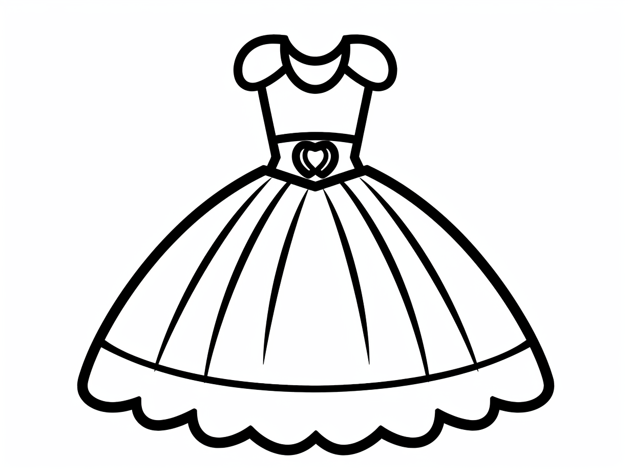 Easy Ball Gown Dress Coloring For Kids - Coloring Page