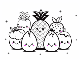 Printable Kawaii Fruit Coloring Sheet - Coloring Page