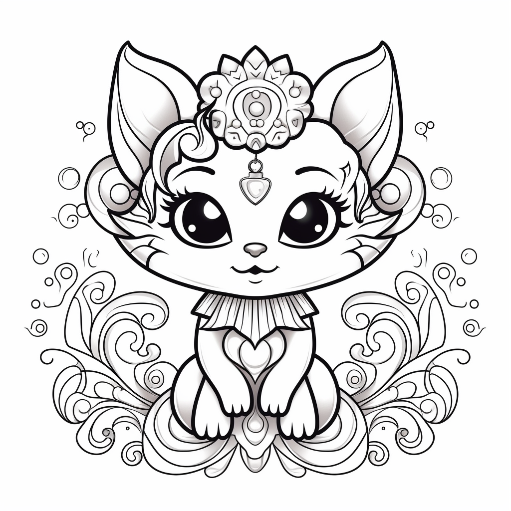 Easy Mermaid Cat Coloring For Kids - Coloring Page